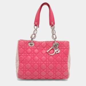 Pre Owned Dior Pink Cannage Leather Small Soft Lady Dior Tote