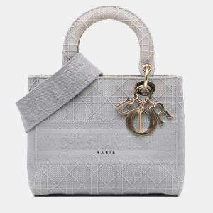 Pre Owned Dior Grey Medium Canvas Cannage Lady D Lite
