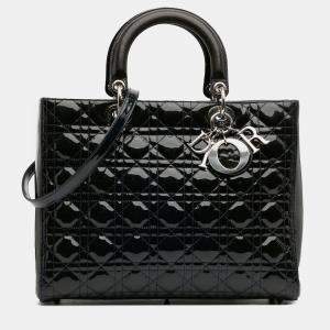 Pre Owned Dior Navy Blue Large Patent Cannage Lady Dior