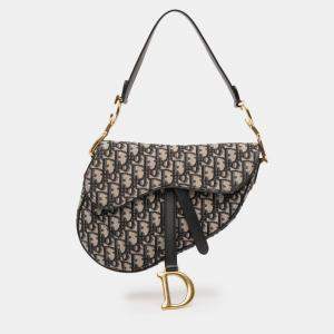 Pre Owned Dior Blue Oblique Canvas Saddle Bag