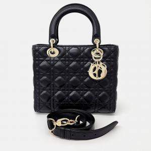 Pre Owned Dior Black Leather Cannage Lady Bag Medium