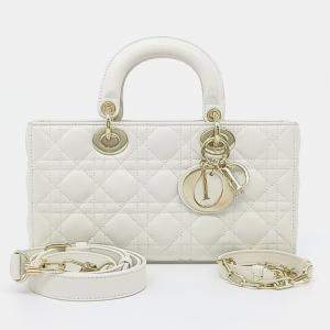 Pre Owned Dior White Leather D-JOY Medium
