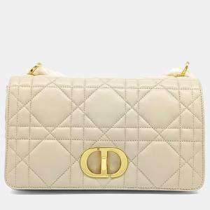 Pre Owned Dior Cream Leather Caro Bag Medium