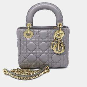 Pre Owned Dior Grey Leather Lady Bag Mini