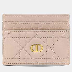 Pre Owned Dior Pink Leather Caro Card Holder