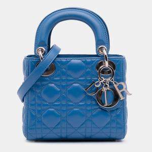 Pre Owned Dior Blue Mini Lambskin Cannage Lady Dior