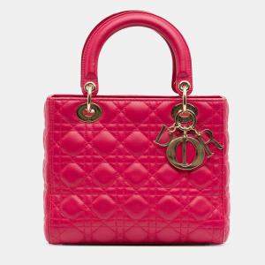 Pre Owned Dior Pink Medium Lambskin Cannage Lady Dior