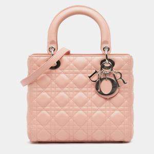 Pre Owned Dior Pink Medium Lambskin Cannage Lady Dior