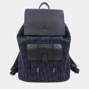 Pre Owned Christian Dior Leather Canvas Navy Backpack