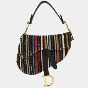 Pre Owned Christian Dior Black Canvas Leather Saddle Handbag