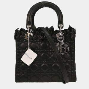 Pre Owned Christian Dior Black Lambskin Lady Dior Cannage 2way Handbag