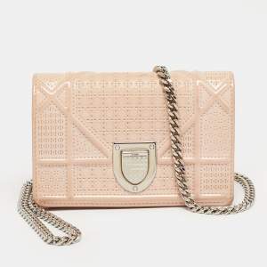 Pre Owned Dior Beige Microcannage Patent Leather Baby Diorama Bag