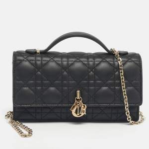 Pre Owned Dior Black Cannage Leather Mini My Dior Top Handle Bag