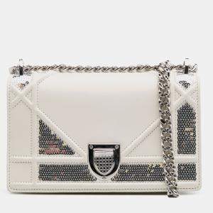 Pre Owned Dior White Small Calfskin Diorama Sequin Flap