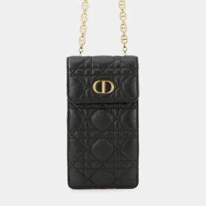 Pre Owned Dior Cannage Caro Phone Holder Black Calf Leather
