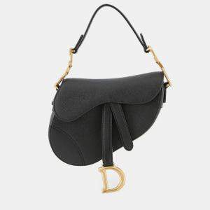 Pre Owned Dior Saddle Bag Black Leather Size Mini