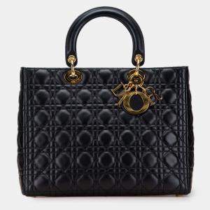 Pre Owned Dior Black Large Lambskin Cannage Lady Dior