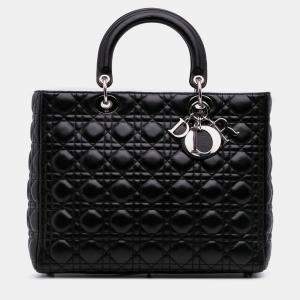 Pre Owned Dior Black Large Lambskin Cannage Lady Dior