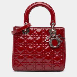 Pre Owned Dior Red Medium Patent Cannage Lady Dior