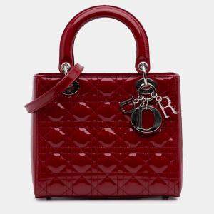Pre Owned Dior Red Medium Patent Cannage Lady Dior