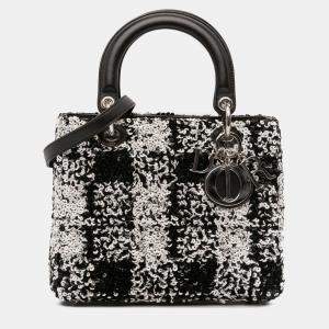 Pre Owned Dior Black Medium Lambskin Sequin Embellished Lady Dior