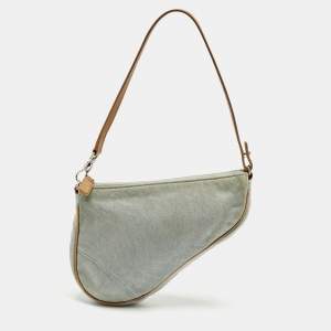Pre Owned Dior Washed Blue Denim Mini Saddle Bag