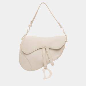 Pre Owned Dior White Ultra Matte Calfskin Saddle Bag