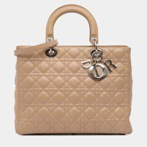 Pre Owned Dior Brown Large Lambskin Cannage Lady Dior