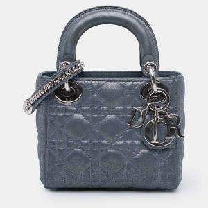 Pre Owned Dior Blue Mini Iridescent Lambskin Cannage Lady Dior