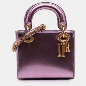 Pre Owned Dior Pink Mini Metallic Glazed Calfskin Lady Dior