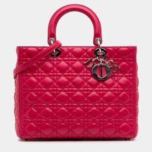 Pre Owned Dior Pink Large Lambskin Cannage Lady Dior
