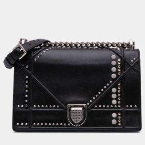 Pre Owned Dior Black Medium Studded Lambskin Diorama Flap