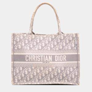Pre Owned Dior Grey Medium Oblique Embroidered Canvas Book Tote