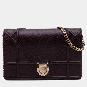 Pre Owned Dior Burgundy Grained Calfskin Diorama Wallet on Chain