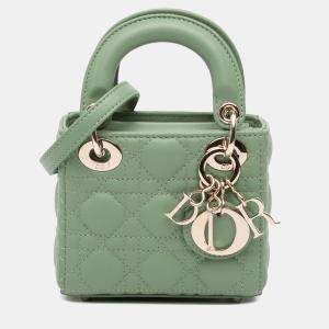 Pre Owned Dior Green Micro Lambskin Cannage Lady Dior