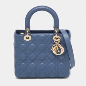مملوكة مسبقًا Dior Blue Cannage Leather Medium Lady Dior Tote