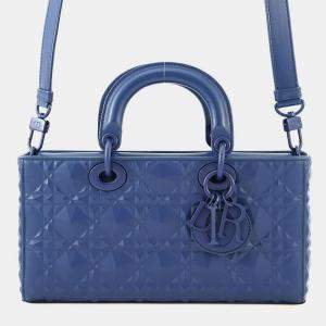 Pre Owned Dior Lady D Joy Cannage 2-Way Bag Navy Leather Size Medium