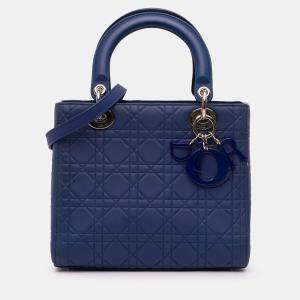 Pre Owned Dior Blue Medium Ultra Matte Calfskin Embossed Cannage Lady Dior