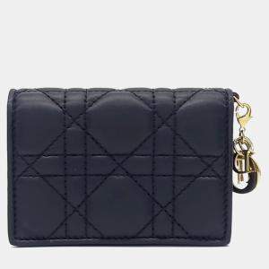 Pre Owned Dior Black Leather Cannage Card Holder