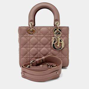 Pre Owned Dior Pink Leather Cannage Lady Bag Small