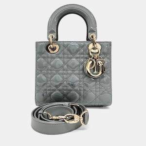 Pre Owned Dior Grey Patent Leather Patent Cannage Lady Bag Small