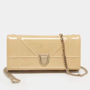 Pre Owned Dior Cream Leather Diorama Wallet On Chain