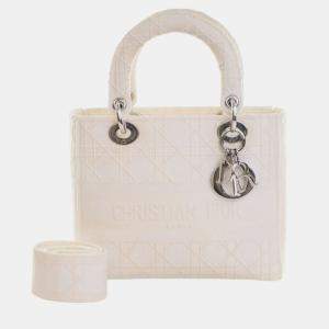 Pre Owned Dior White Medium Canvas Cannage Lady D Lite