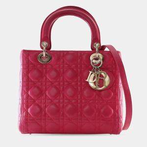 Pre Owned Dior Pink Medium Lambskin Cannage Lady Dior