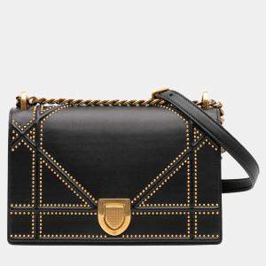 Pre Owned Dior Black Medium Studded Lambskin Diorama Flap
