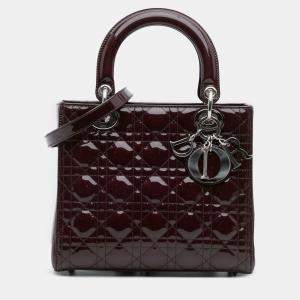 Pre Owned Dior Purple Medium Patent Cannage Lady Dior