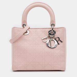 Pre Owned Dior Pink Medium Calfskin Cannage Stitched Lady Dior