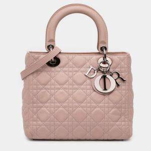 Pre Owned Dior Pink Medium Lambskin Cannage Lady Dior