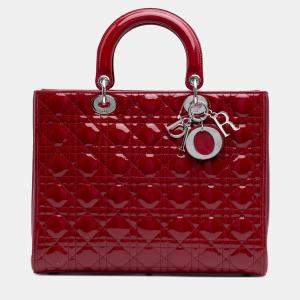 Pre Owned Dior Red Large Patent Cannage Lady Dior