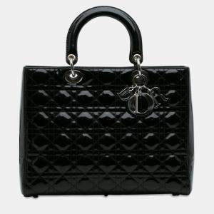 Pre Owned Dior Black Large Patent Cannage Lady Dior